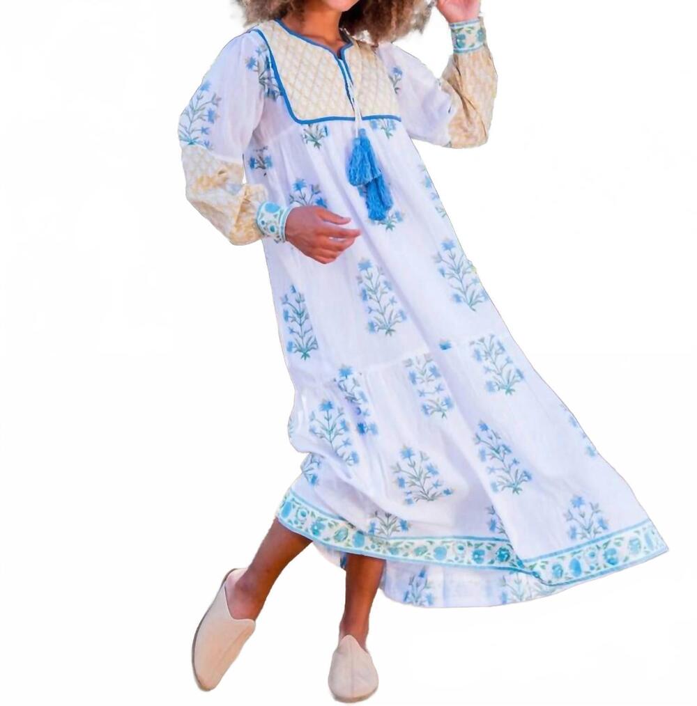 NEW SZ BLOCKPRINTS aarty maxi dress in camel & cornflower